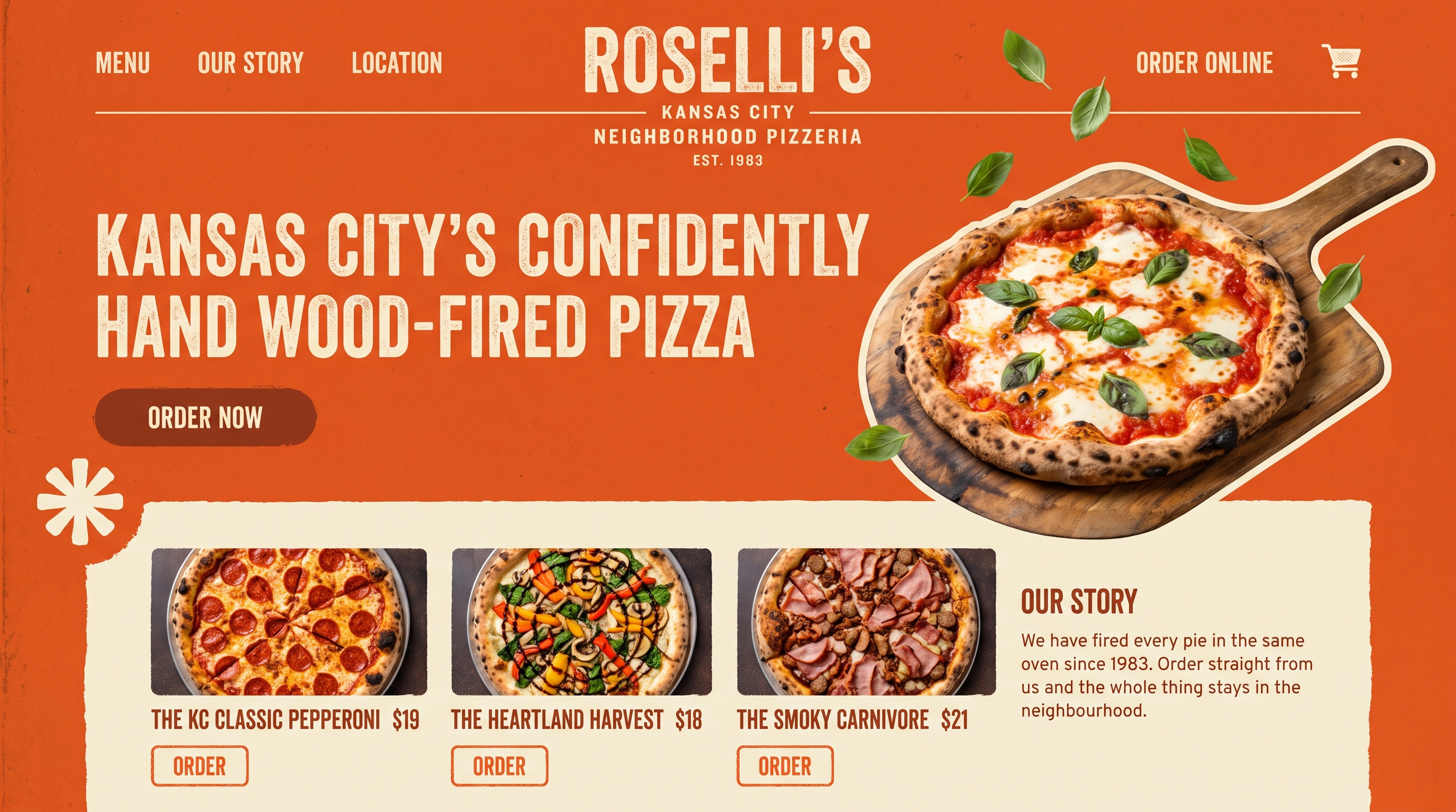 Roselli's landing-section mockup