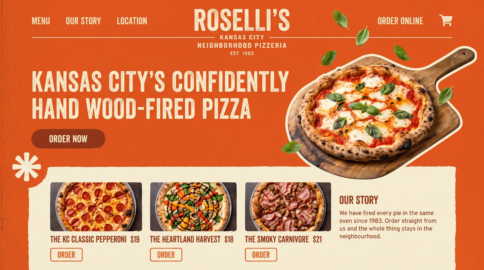 Roselli's landing-section mockup