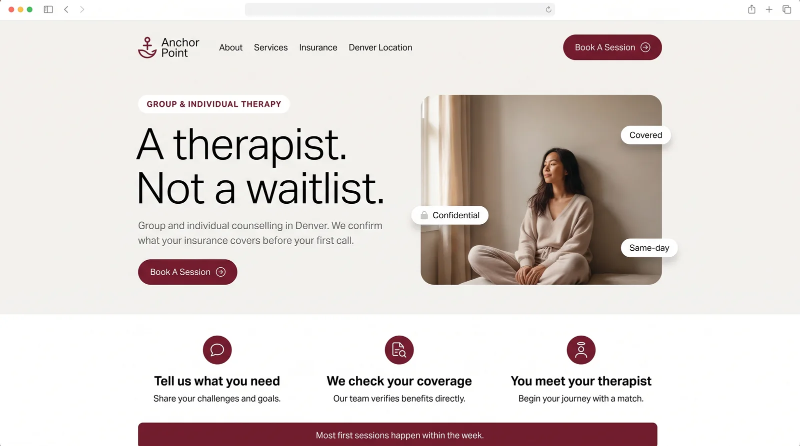 Fictional therapy website design by 4FRNT